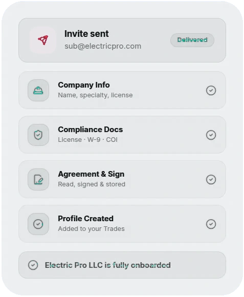 Invite a subcontractor and collect what you need to start.